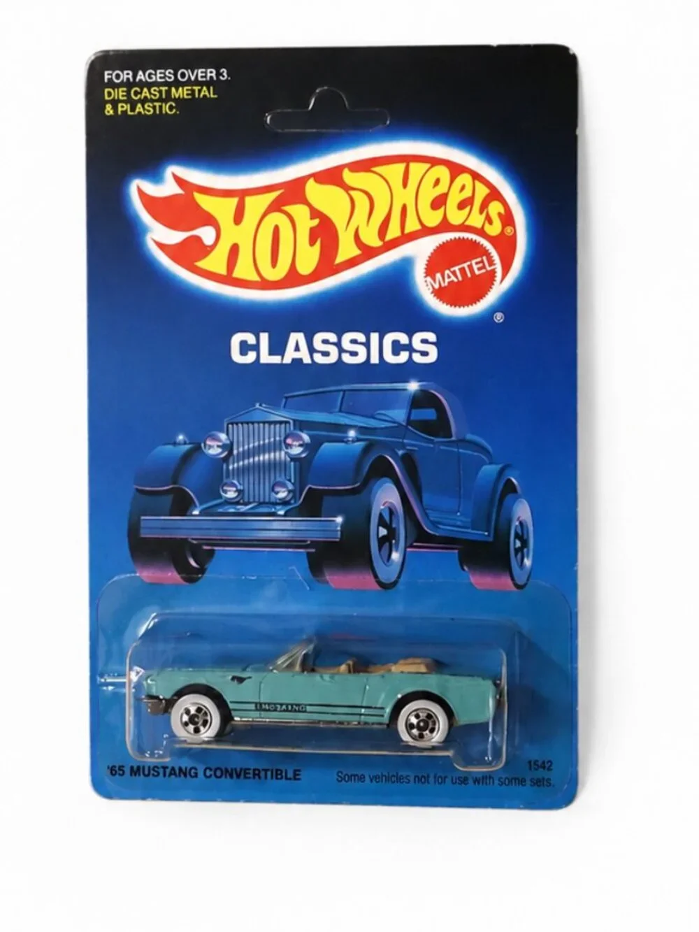 Hot Wheels Classics '65 Mustang Convertible Aqua Blue Die-Cast Car MOC 1989